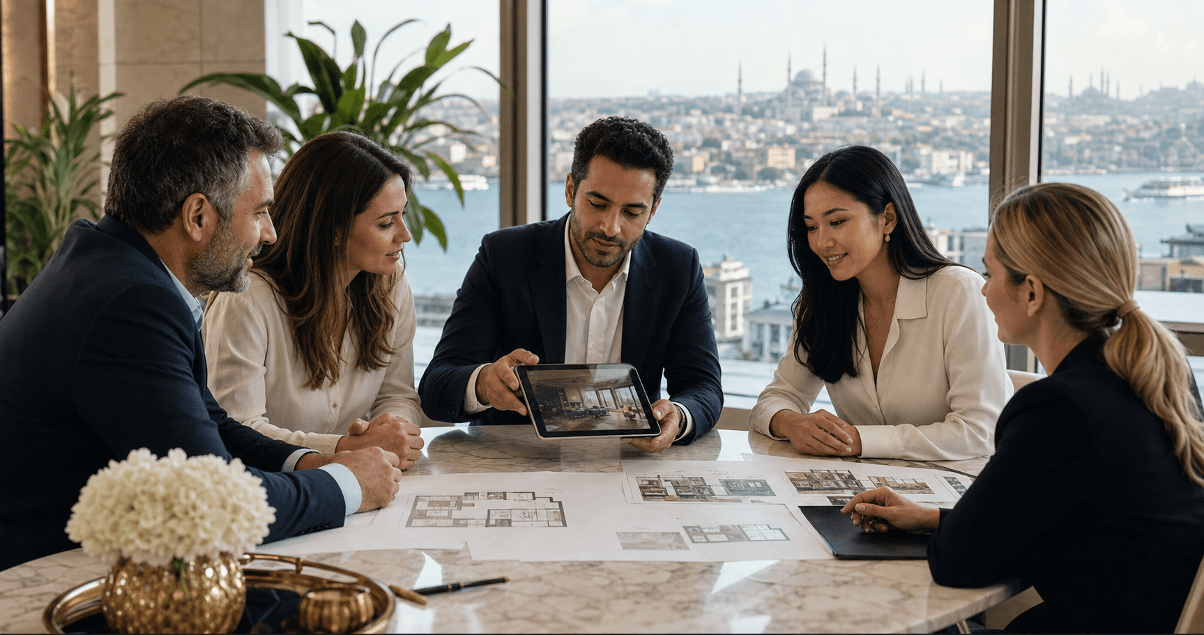 Bayti Properties advisors reviewing Istanbul property options with clients